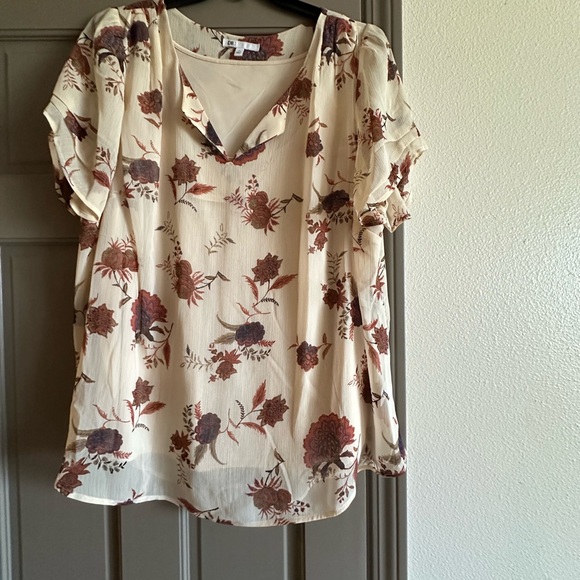 DR2 Cream and Brown Floral Blouse - Picture 1 of 3